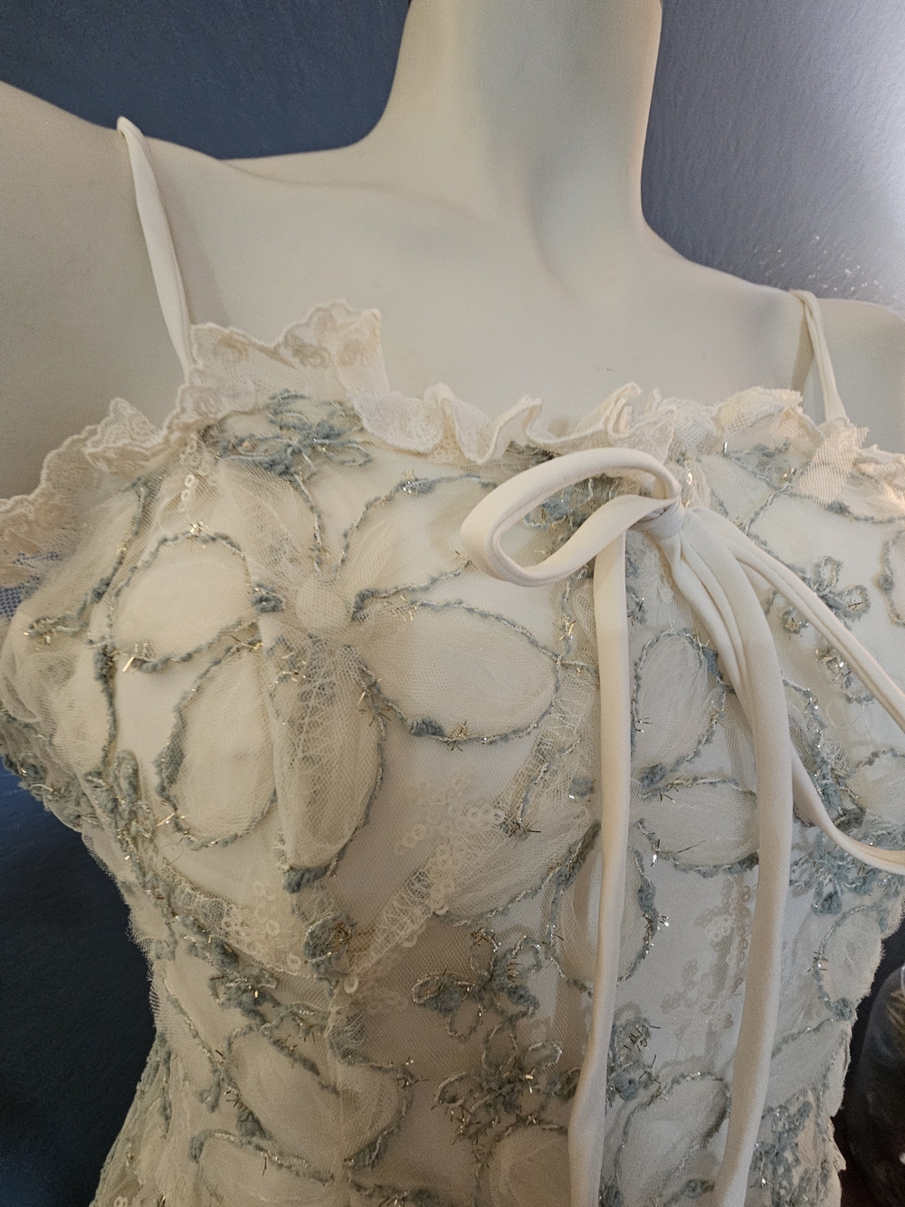 Floral Lace Spaghetti Strap Slip Dress - Ivory - Picture 3 of 13